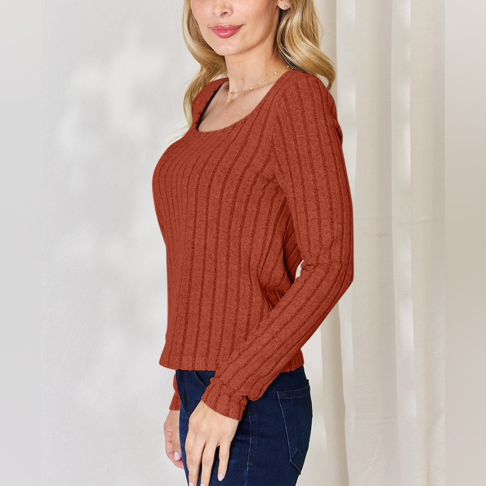 Rust Ribbed Long Sleeve Top - Picture 5 of 12